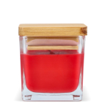 Vela de cera vegetal em frasco de vidro com tampa de bambu cor vermelho quarta vista