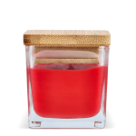 Vela de cera vegetal em frasco de vidro com tampa de bambu cor vermelho quinta vista