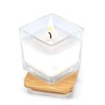 Vela de cera vegetal em frasco de vidro com tampa de bambu cor branco segunda vista