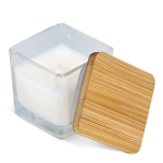 Vela de cera vegetal em frasco de vidro com tampa de bambu cor branco terceira vista