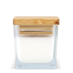Vela de cera vegetal em frasco de vidro com tampa de bambu cor branco quarta vista