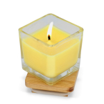 Vela de cera vegetal em frasco de vidro com tampa de bambu cor amarelo segunda vista