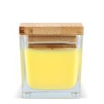 Vela de cera vegetal em frasco de vidro com tampa de bambu cor amarelo quinta vista