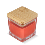 Vela de cera vegetal em frasco de vidro com tampa de bambu cor cor-de-laranja