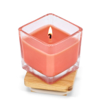 Vela de cera vegetal em frasco de vidro com tampa de bambu cor cor-de-laranja segunda vista