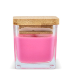 Vela de cera vegetal em frasco de vidro com tampa de bambu cor cor-de-rosa quinta vista