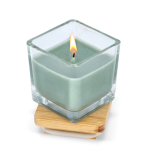 Vela de cera vegetal em frasco de vidro com tampa de bambu cor verde oliva segunda vista