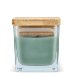 Vela de cera vegetal em frasco de vidro com tampa de bambu cor verde oliva quinta vista