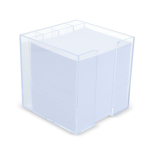 Cubo de notas de 800 folhas lisas FSC em caixa com compartimentos cor transparente segunda vista