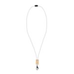 Lanyard de rPET colorido com detalhe de bambu para personalizar cor branco