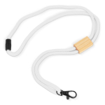 Lanyard de rPET colorido com detalhe de bambu para personalizar cor branco terceira vista