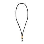 Lanyard de rPET colorido com detalhe de bambu para personalizar cor branco