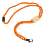 Lanyard de rPET colorido com detalhe de bambu para personalizar cor branco terceira vista