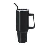 Caneca térmica de aço inoxidável com pega e palhinha preta 1,2 L cor preto primeira vista