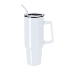 Caneca térmica de aço inoxidável com pega e palhinha preta 1,2 L cor branco primeira vista