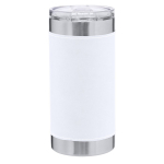 Copo térmico de aço inoxidável com manga de PU colorida 530 ml cor branco primeira vista