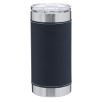 Copo térmico de aço inoxidável com manga de PU colorida 530 ml cor azul-marinho primeira vista