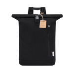 Mochila roll-top de 100% canvas reciclado com fecho de fivela cor preto primeira vista