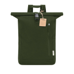 Mochila roll-top de 100% canvas reciclado com fecho de fivela cor verde primeira vista