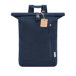 Mochila roll-top de 100% canvas reciclado com fecho de fivela cor azul-marinho primeira vista