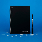 Caderno infinito com capa flexível e marcador, folhas A5 lisas cor preto vista conjunto
