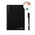 Caderno infinito com capa flexível e marcador, folhas A5 pautadas cor preto quarta vista