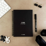 Caderno A5 capa dura, digitalização InfiniteBook tinta preta cor preto vista conjunto