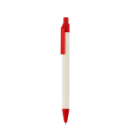 Caneta de alumínio reciclado de pacotes de leite, tinta azul cor vermelho primeira vista