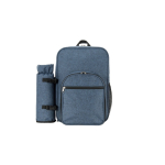 Mochila térmica para piquenique de poliéster reciclado com utensílios cor azul primeira vista