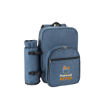 Mochila térmica para piquenique de poliéster reciclado com utensílios cor azul imagem com logo