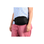 Bolsa de cintura de poliéster reciclado com forro e 2 compartimentos cor preto terceira vista