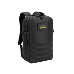 Mochila militar de poliéster reciclado com faixas e emblema cor preto imagem com logo