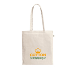 Saco de compras de algodão orgânico com asas compridas 180 g/m2 cor natural imagem com logo