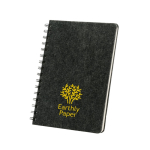 Caderno de feltro reciclado com capa semidura, folhas A5 pautadas cor cinzento-escuro imagem com logo