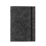 Bloco de notas com capa de feltro reciclado, folhas A5 pautadas cor cinzento-escuro primeira vista