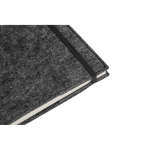 Bloco de notas com capa de feltro reciclado, folhas A5 pautadas cor cinzento-escuro quarta vista