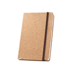 Caderno com capa de cortiça com fita e porta-lápis, folhas A5 lisas cor natural