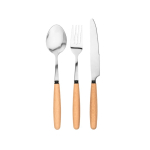Conjunto de 3 talheres de madeira de acácia e aço inoxidável cor natural primeira vista