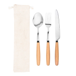 Conjunto de 3 talheres de madeira de acácia e aço inoxidável cor natural segunda vista