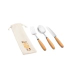 Conjunto de 3 talheres de madeira de acácia e aço inoxidável cor natural imagem com logo