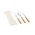 Conjunto de 3 talheres de madeira de acácia e aço inoxidável cor natural