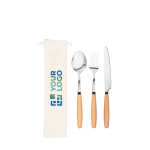 Conjunto de 3 talheres de madeira de acácia e aço inoxidável vista principal