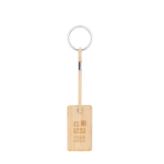 Porta-chaves retangular de bambu com cordão e anel de metal vista principal