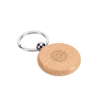 Porta-chaves redondo de madeira de faia natural com anel de metal cor natural imagem com logo