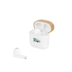 Auriculares sem fios com tampa de bambu e 5 horas de autonomia cor branco imagem com logo 2