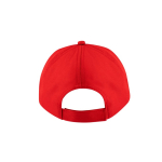 Boné de poliéster reciclado com 5 painéis e fecho velcro 210 g/m2 cor vermelho terceira vista