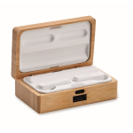 Auriculares sem fios com microfone em estojo de bambu cor madeira