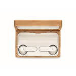 Auriculares sem fios com microfone em estojo de bambu cor madeira sexta vista