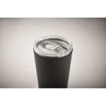 Copo de aço inoxidável com manga amovível de pele sintética 350 ml cor preto vista fotografia terceira vista