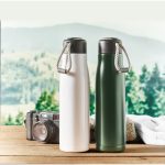Garrafa antifugas de aço inoxidável com pega de cordão 500 ml cor verde-escuro vista conjunto